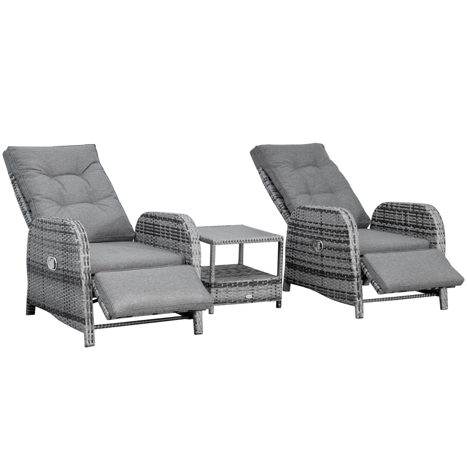 3 Pcs Patio Rattan Wicker Chaise Lounge Sofa Set W/ Cushion | Dark Gray