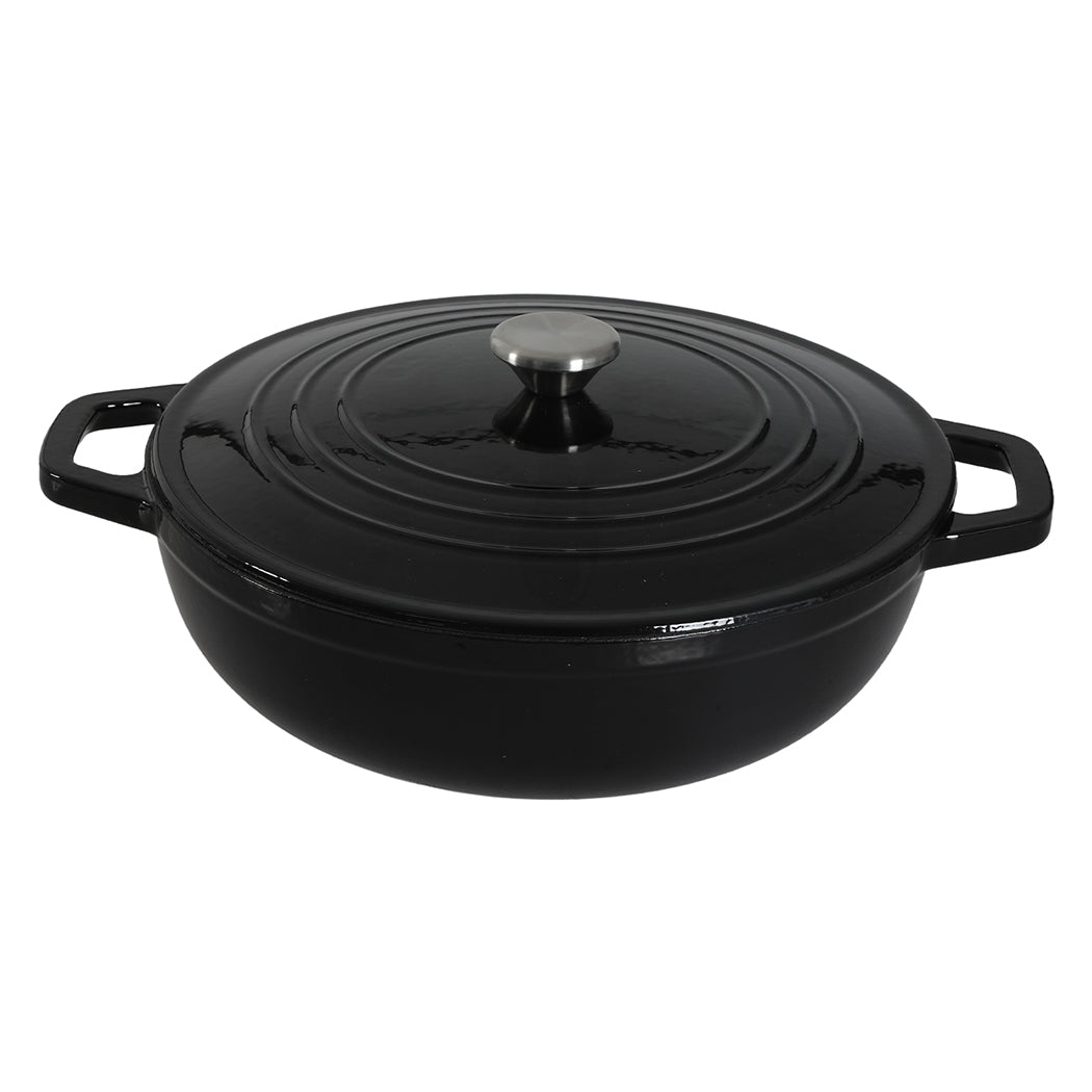 Cast Iron Enameled Dutch Oven Bread Baking Casserole Pot Self-basting Lid | Black