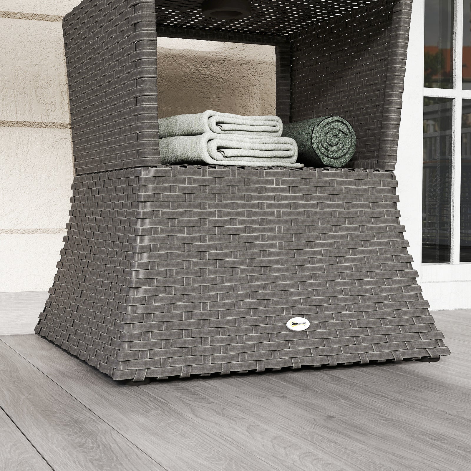 Rattan Wicker Tea Coffee Table W/ Umbrella Hole | Dark Grey