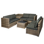 8pcs Patio Rattan Sofa Set Garden Furniture Side Table | Brown