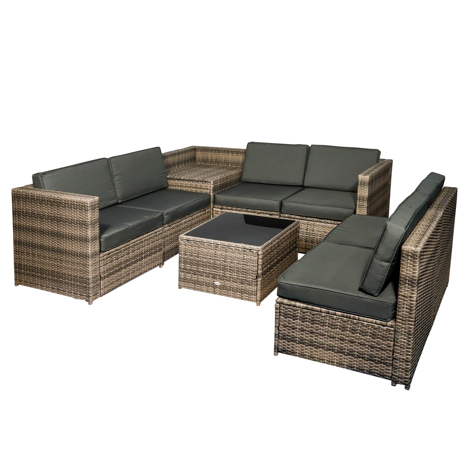 8pcs Patio Rattan Sofa Set Garden Furniture Side Table | Brown