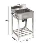 55cm W X 50cm D X 90cm H Stainless Steel Single Bowl Commercial Kitchen Sink With Bottom Shelf