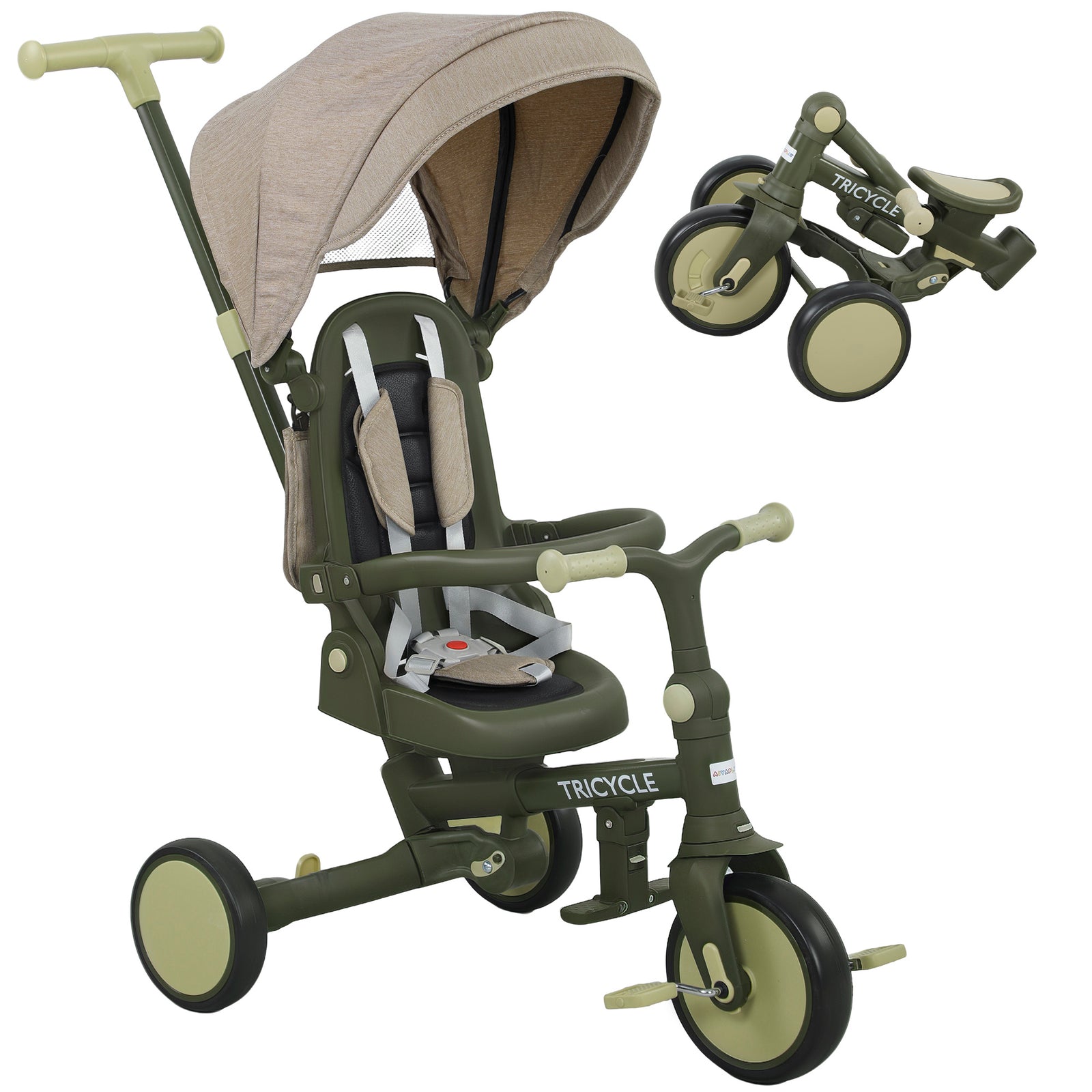 5 In 1 Foldable Kids Trike, Toddler Tricycle For 1-3 Years | Green