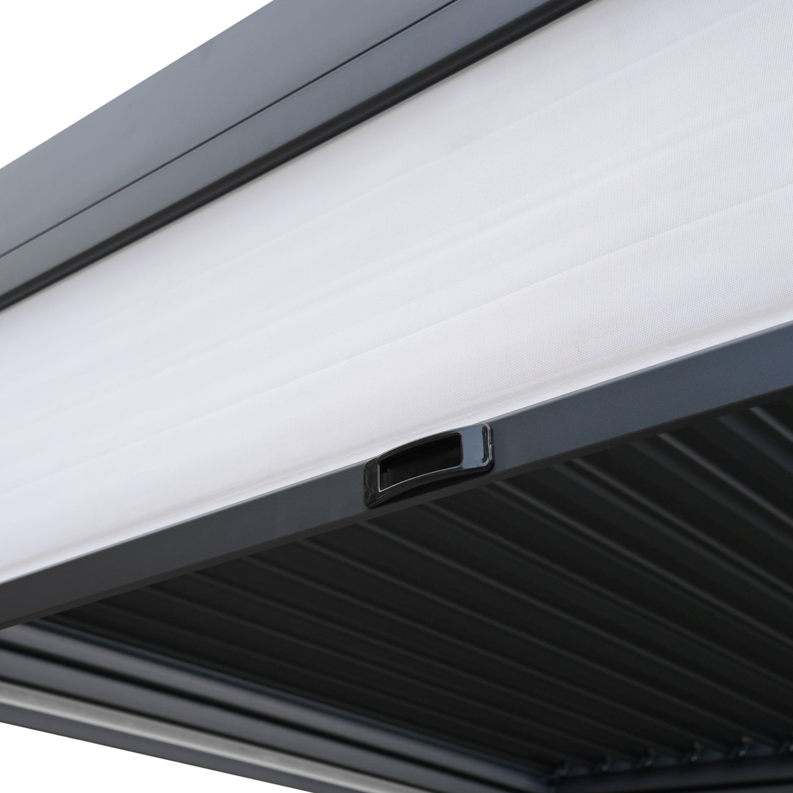 Anthracite Aluminium Pergola With White Blinds | 3m x 3m | Anthracite