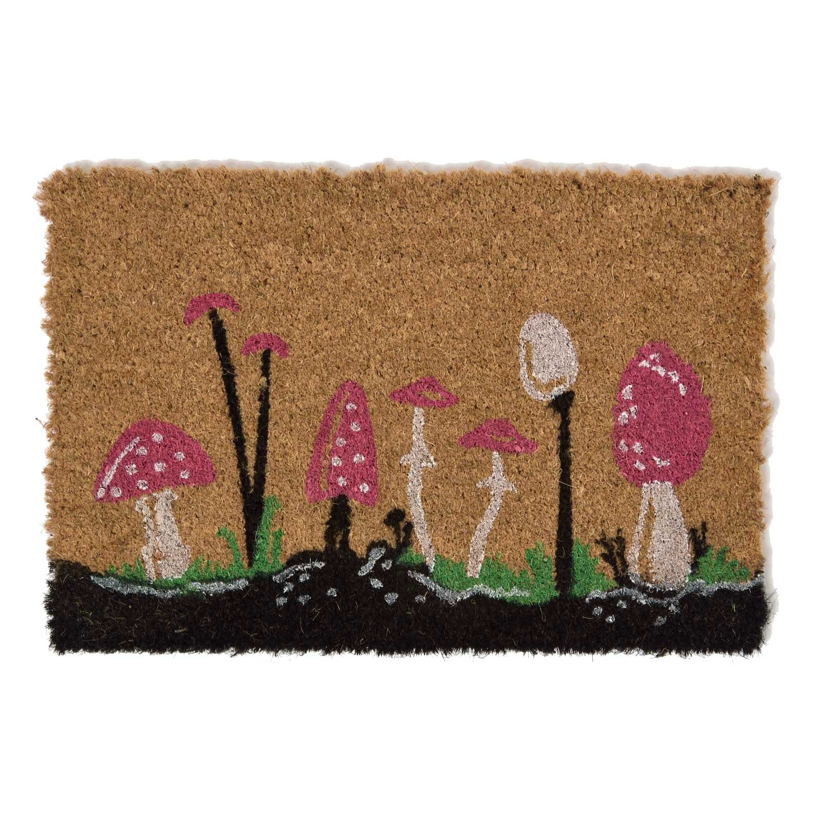 HOMESCAPES Coir Doormat With Red Mushroom Pattern, 40 X 60 Cm