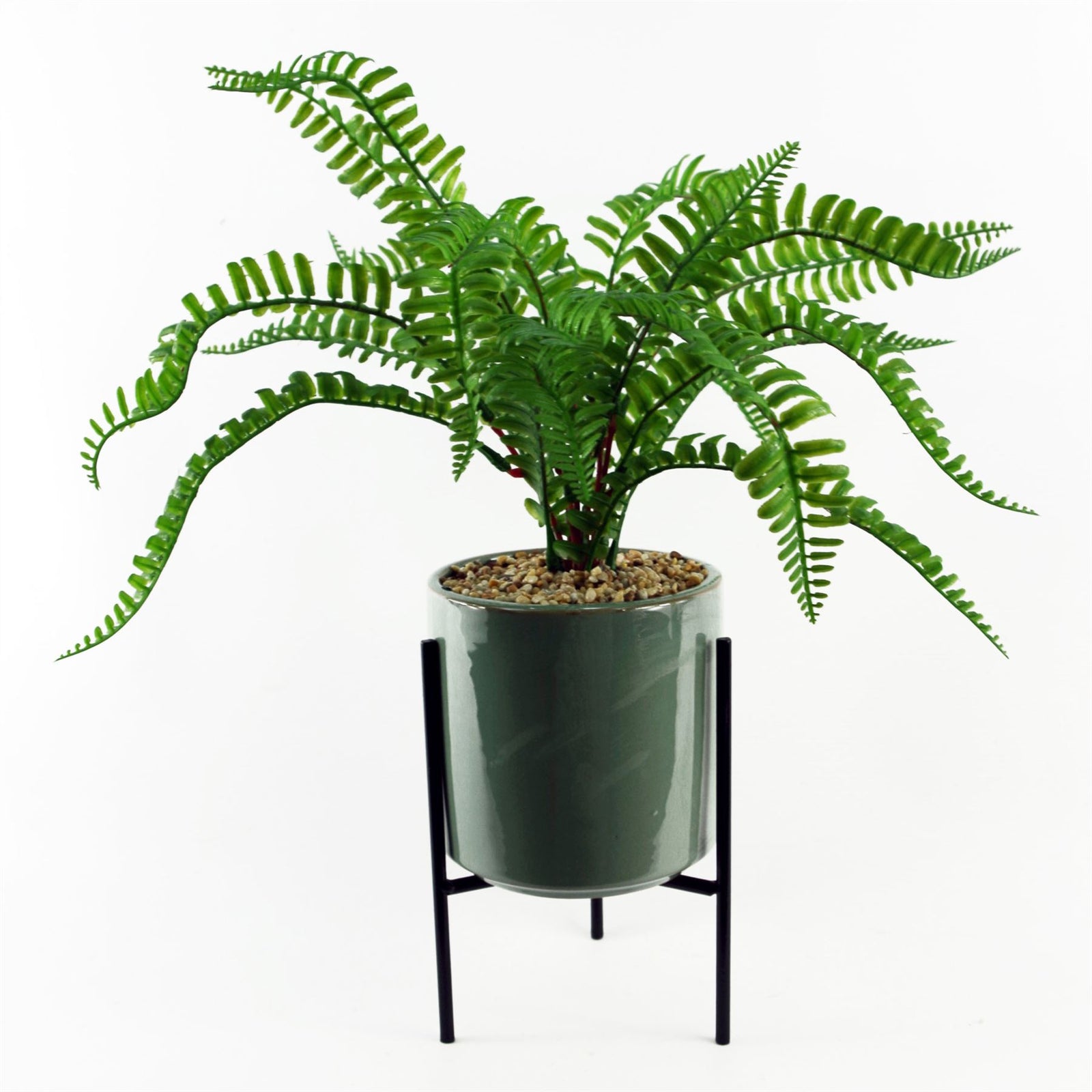 40cm Artificial Fern With Ceramic Planter & Stand