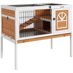 Wooden Rabbit Hutch, Small Animal House W/ Removable Tray, Openable Roof | Yellow