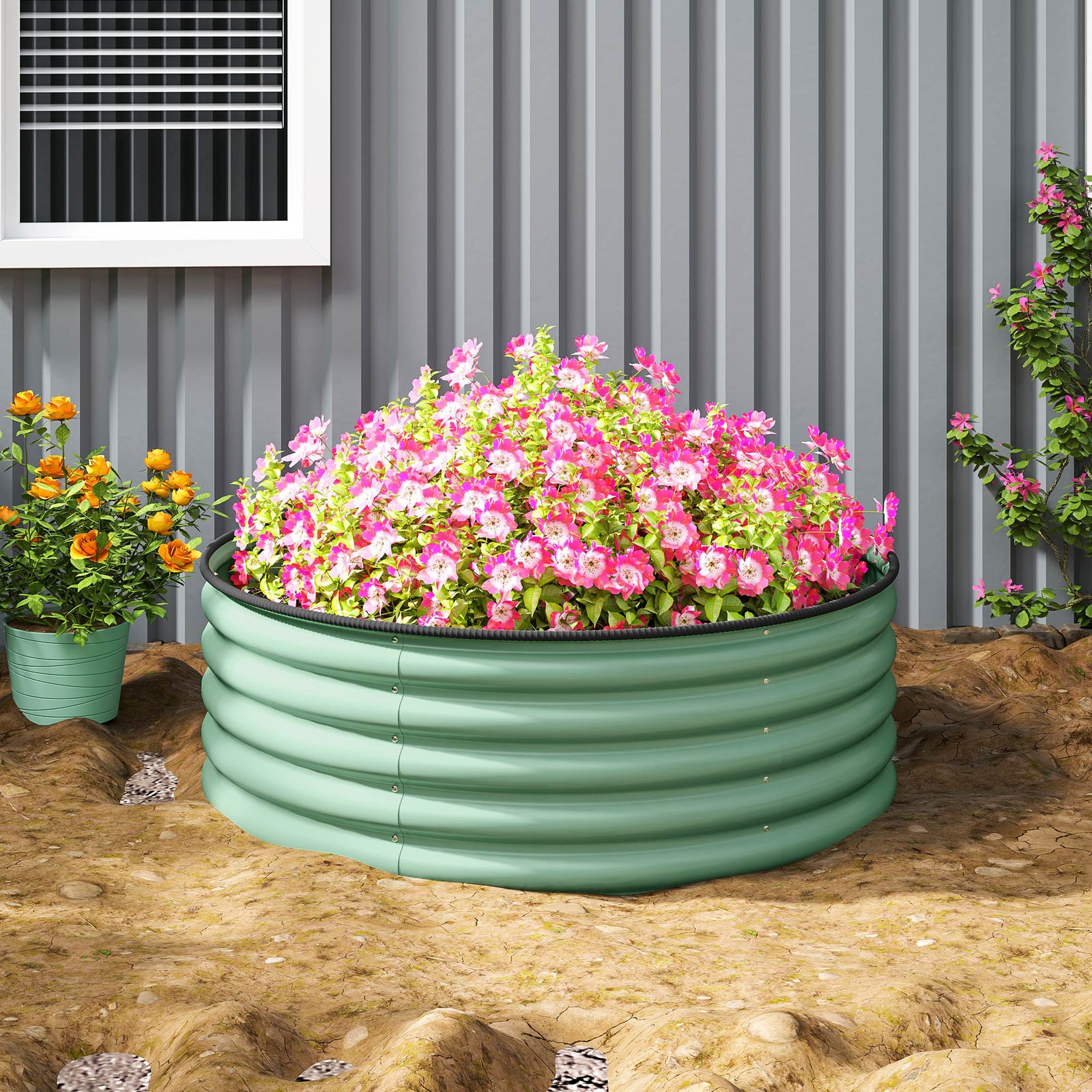 Galvanised Raised Bed With Safety Edging | Green