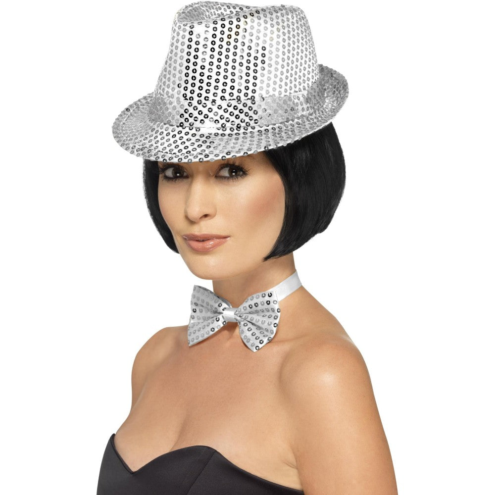 Sequin Trilby Hat, Silver