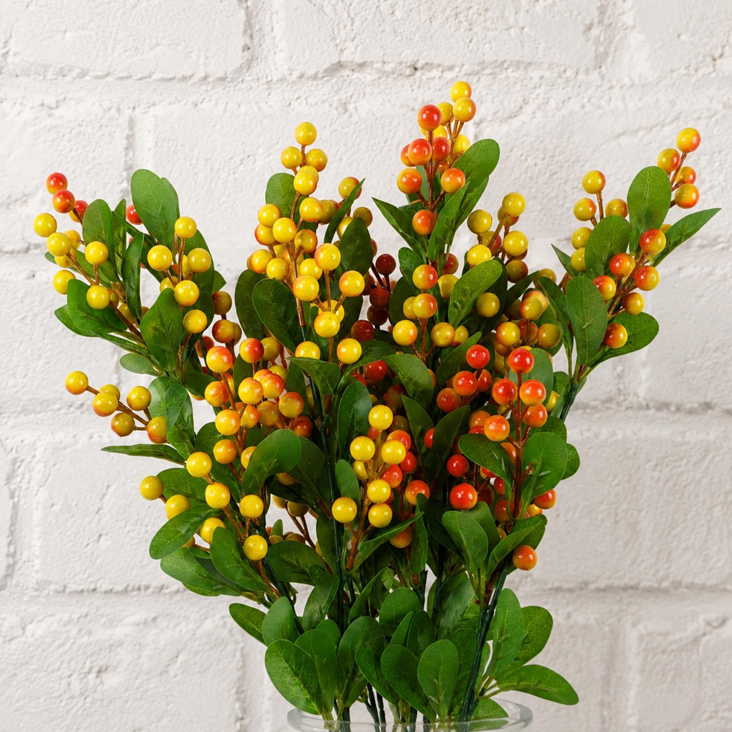 Pack Of 6 X 70cm Artificial Orange Berry Spray