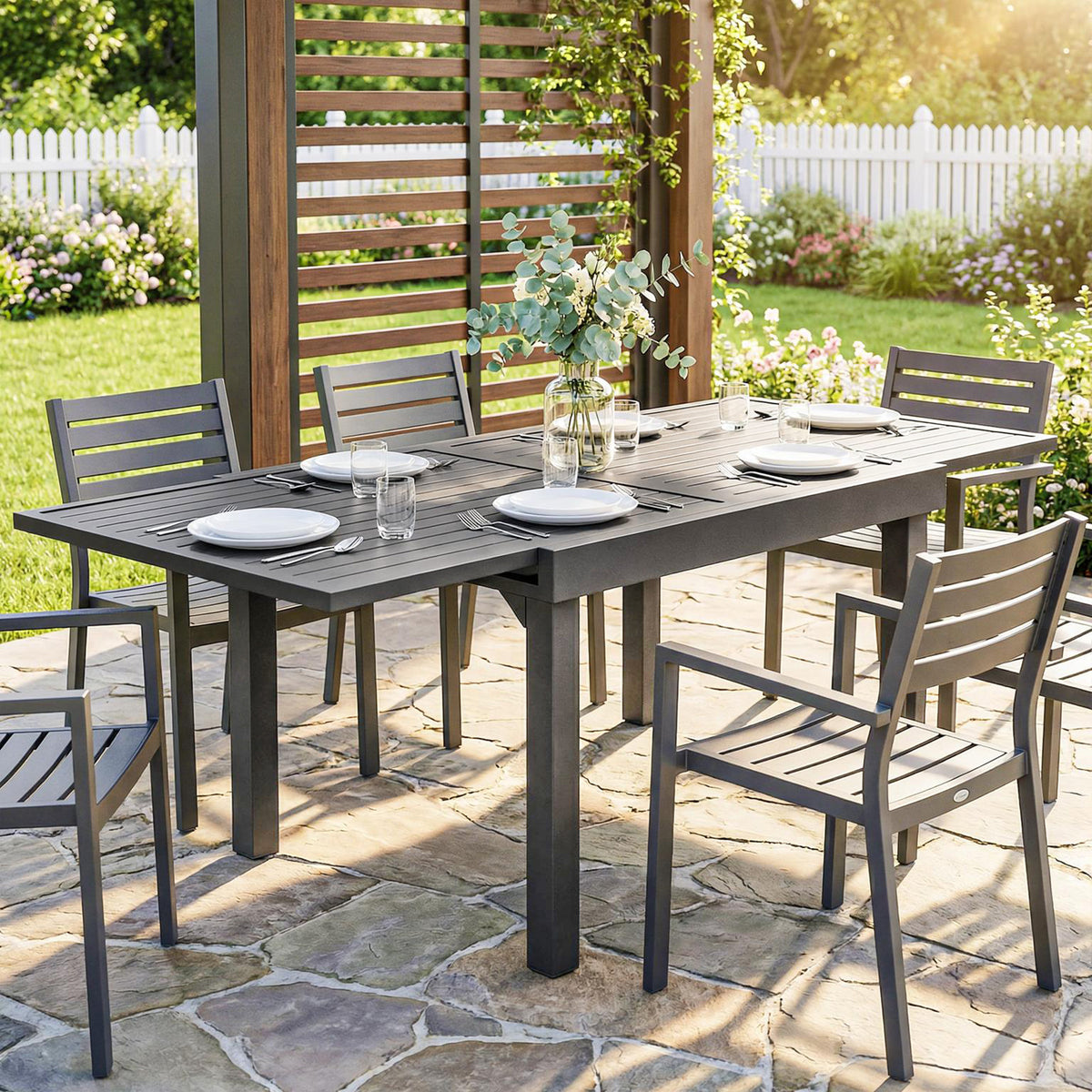 Extending Garden Table For 4-8, Aluminium Outdoor Table, Dark Grey