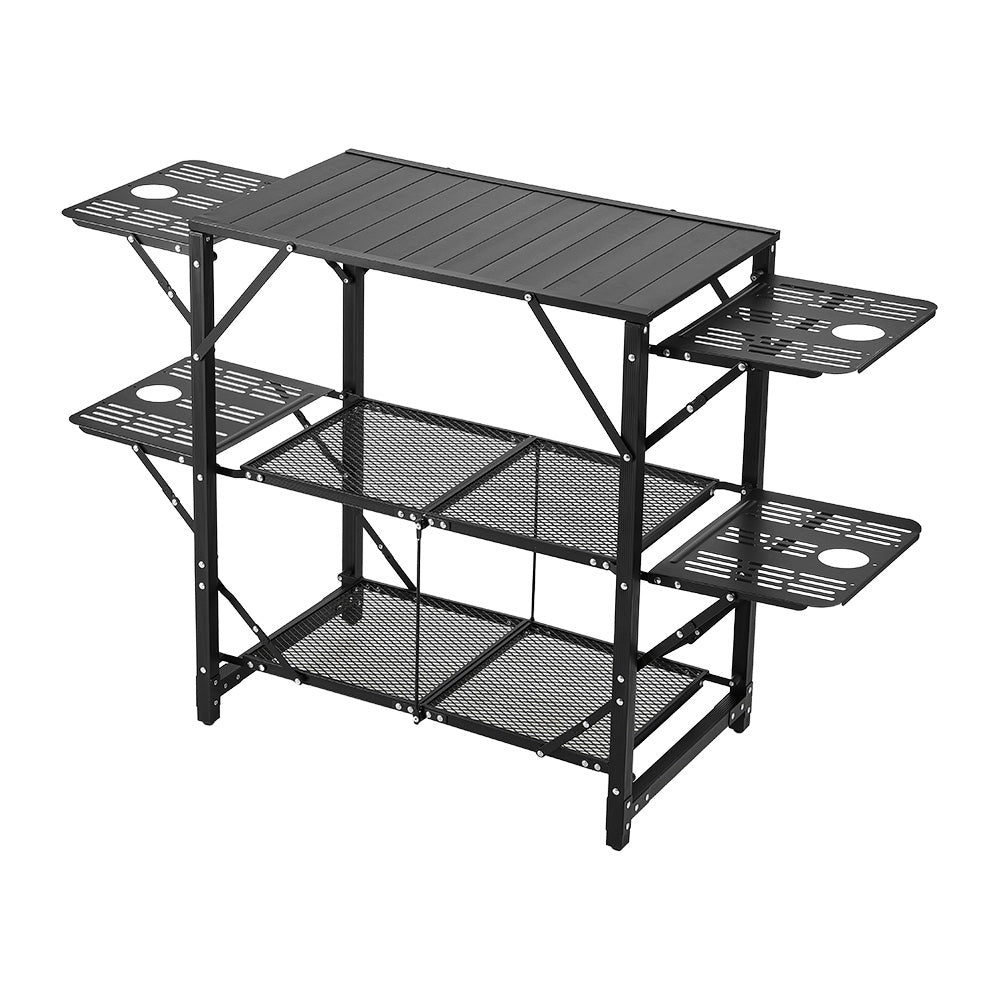 Portable Folding Camping Table With Shelves, Lightweight Aluminium Outdoor Table For Camping