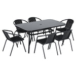 7 Pieces  Garden Dining Set Outdoor Tempered Glass Garden Table With Six Rattan Chairs | Large | Black