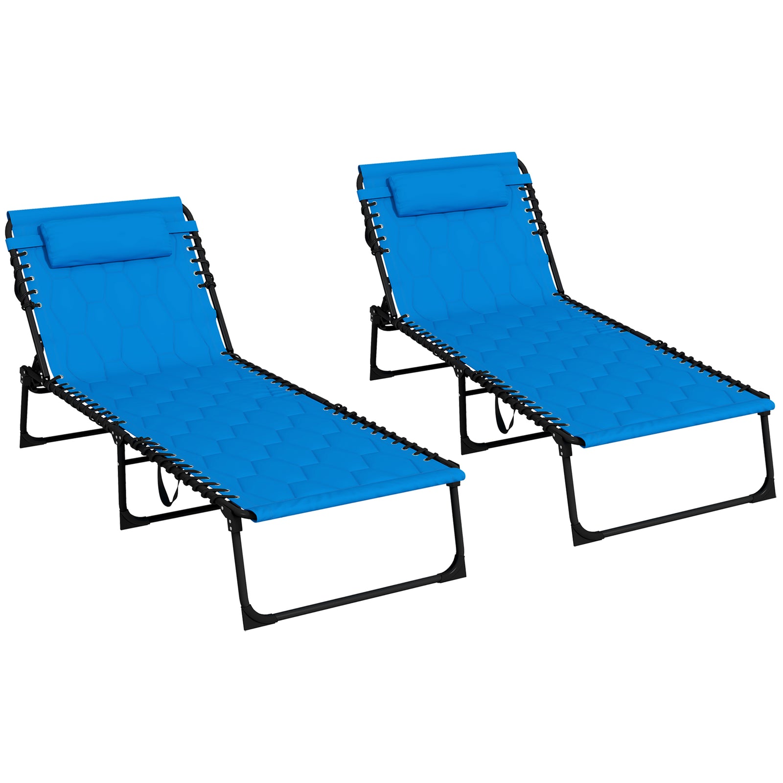 Foldable Sun Lounger Set W/ Padded Seat | Set-of-2 | Blue