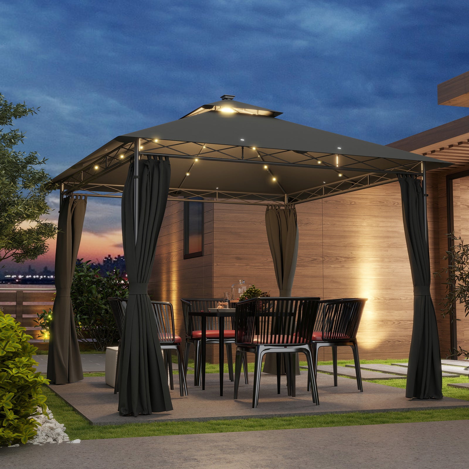 3x3m Garden Gazebo, Double Roof | Dark Grey
