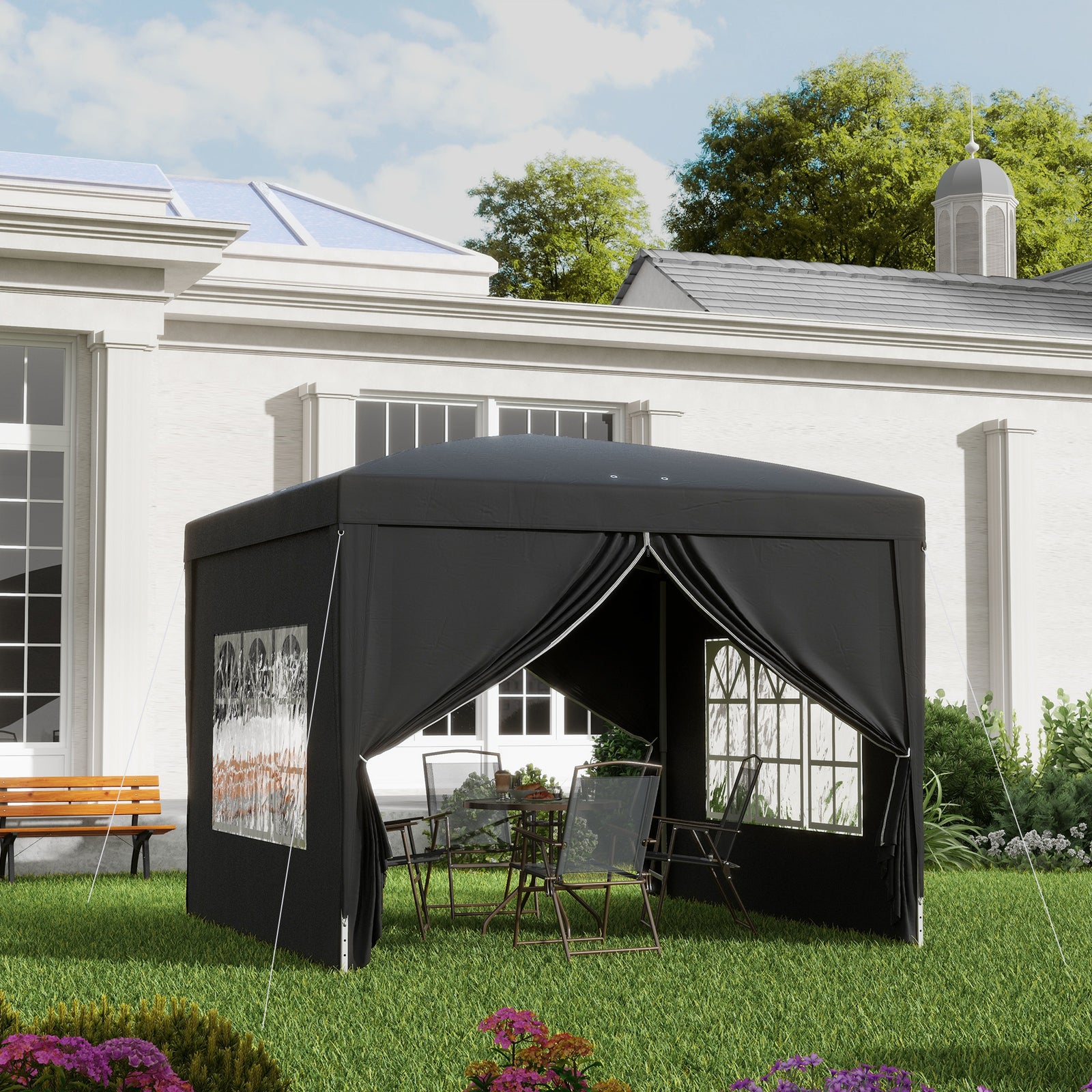 3mx3m Pop Up Gazebo Party Tent Canopy Marquee W/ Storage Bag | Black