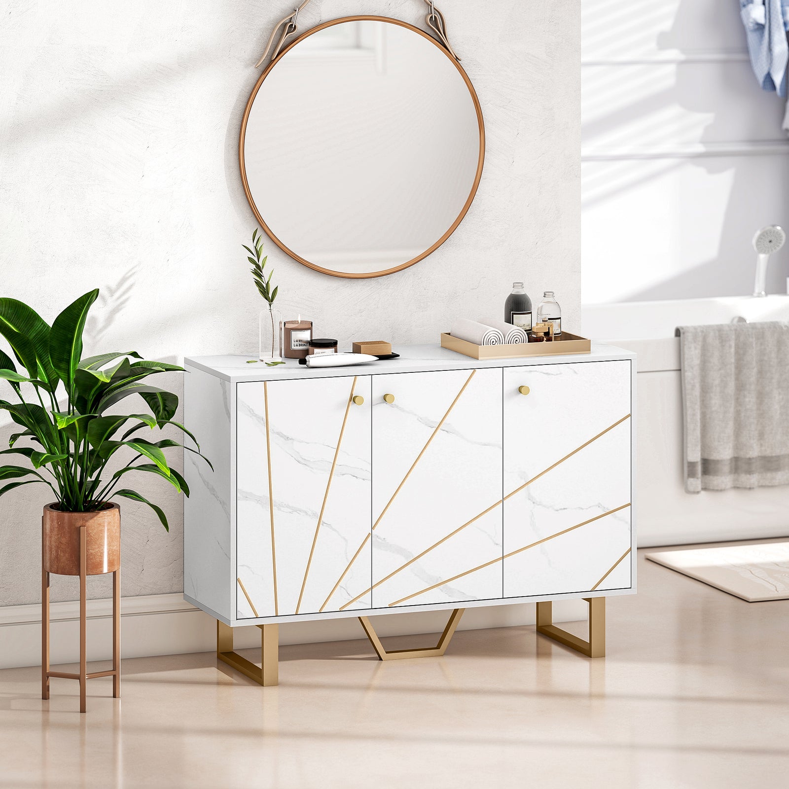 Sideboard Storage Cupboard With Metal Legs For Living Room | White