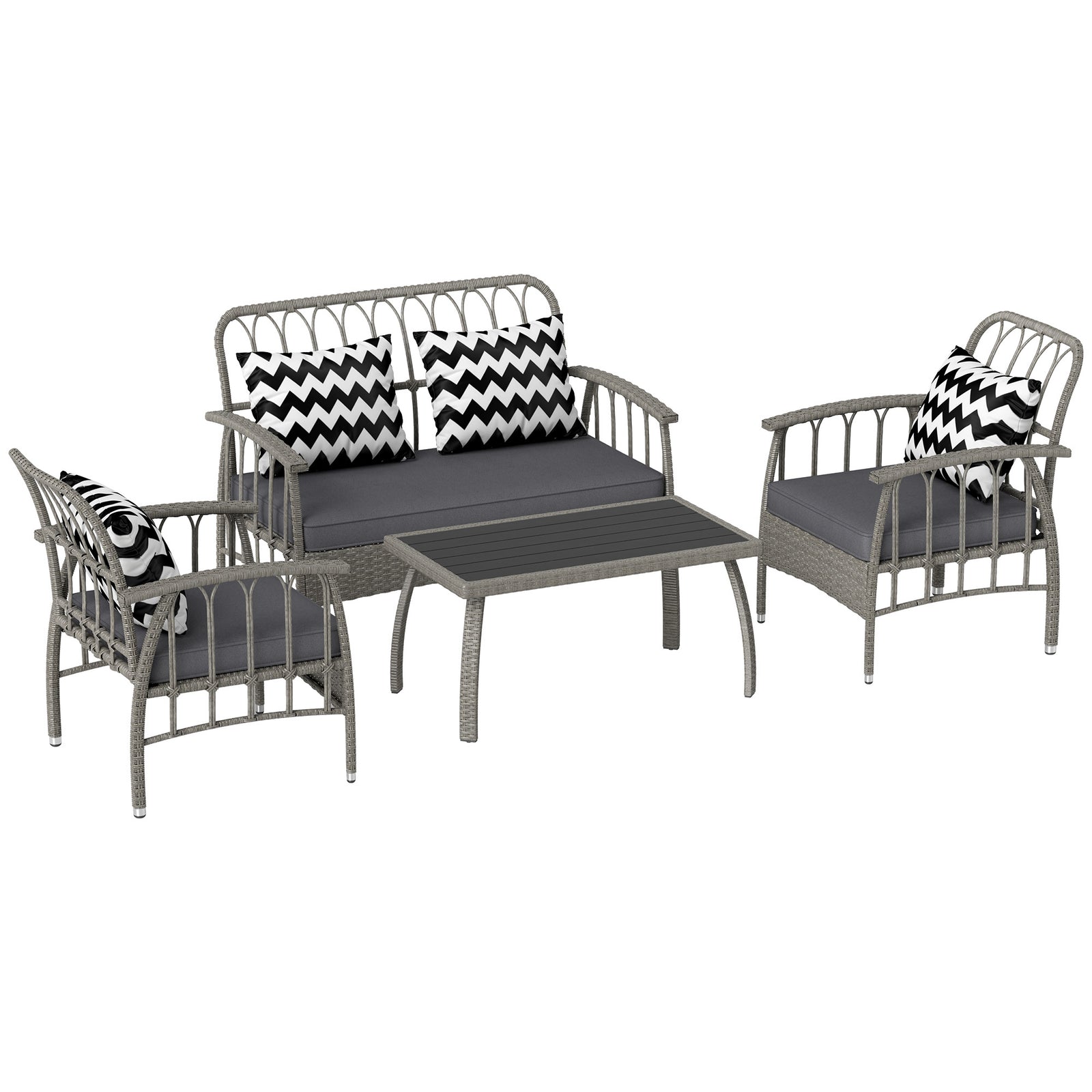 4 Piece Rattan Garden Furniture Set With Adjustable Back