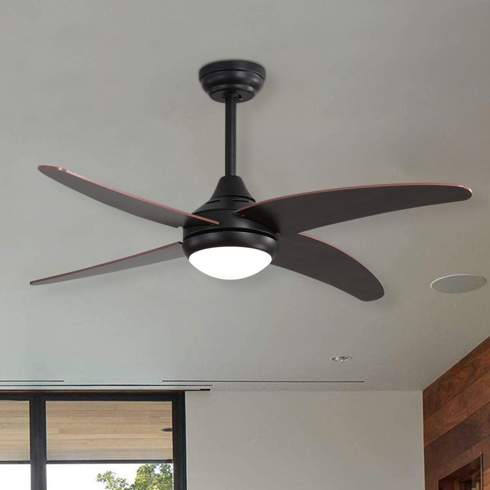 48 Inch Dark Brown Ceiling Fan With Lights And Remote Modern 4 Blade Black Fan