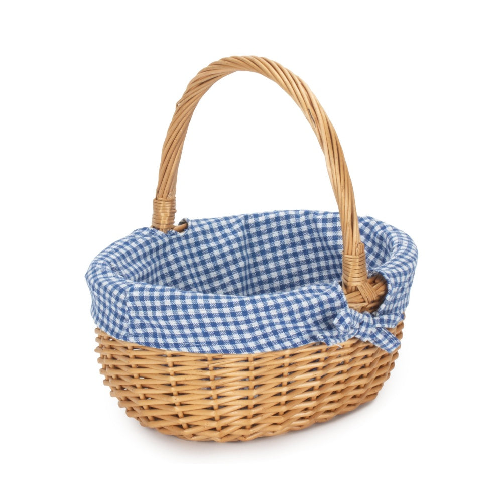 Wicker Shopping Basket Buff Willow Oval Shopper | Blue