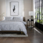Petite Fleure 100% Cotton Duvet Cover Set – Floral Blossom Print Bedding With Piped Edges | Single | Grey