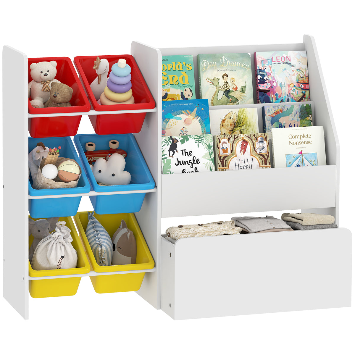 AIYAPLAY Toy Storage Unit, Childrens Bookcase With 6 Bins, Multicoloured
