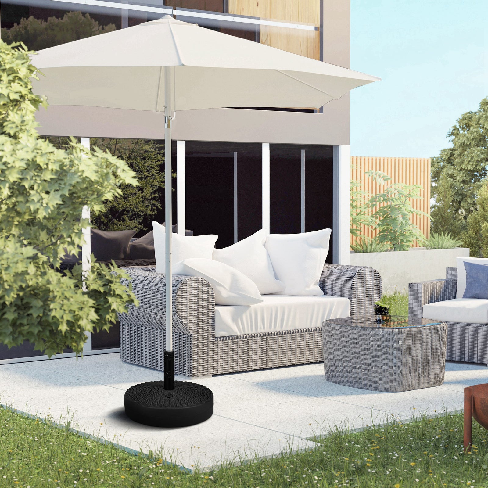 Round Parasol Base W/ Rattan Effect, Black