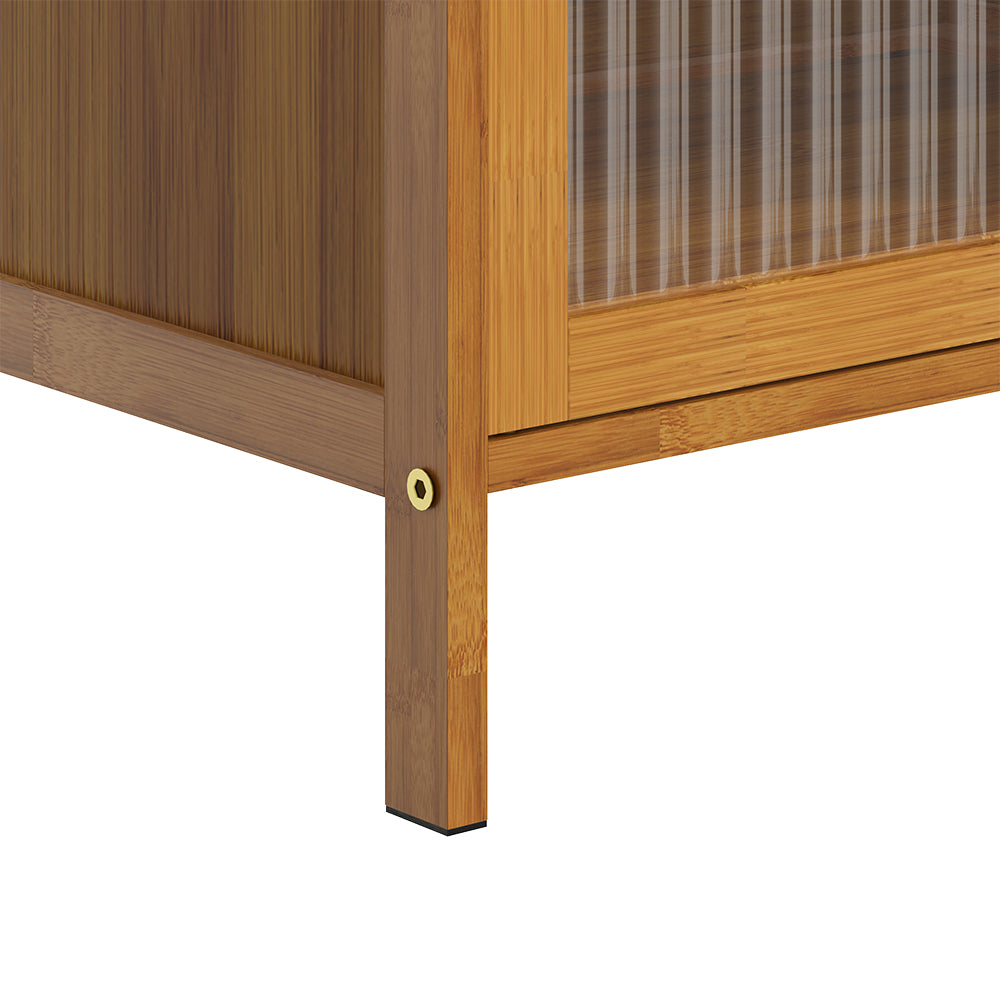 Versatile 4-tier Storage Cabinet With Transparent Doors,bamboo & Mdf Freestanding Organizer For Small Spaces