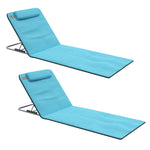 2pc Outdoor Beach Mat Steel Reclining Chair Set W/ Pillow | Sky Blue