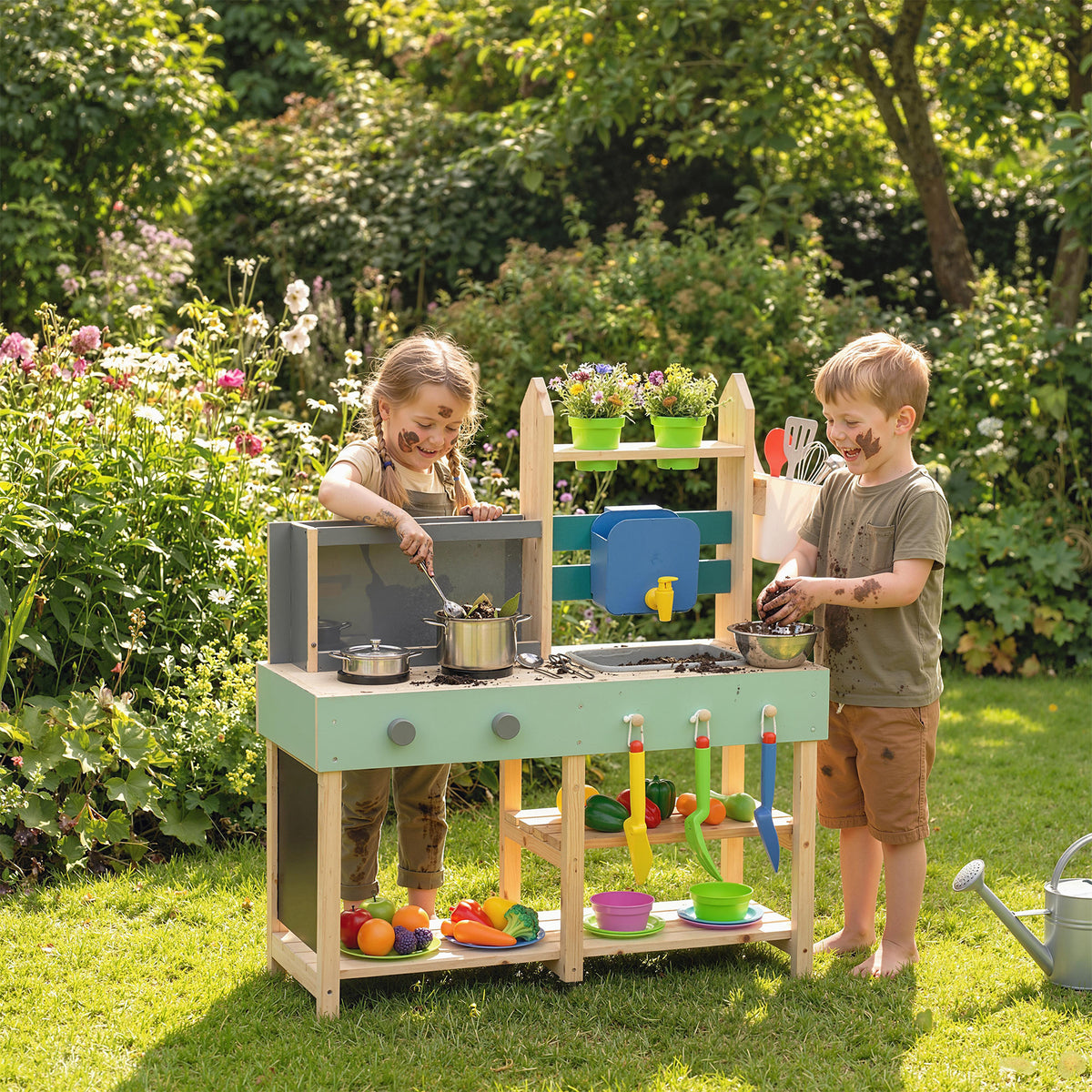 AIYAPLAY Mud Kitchen With Faucet, Kitchen Accessories, Garden Tools, Blue