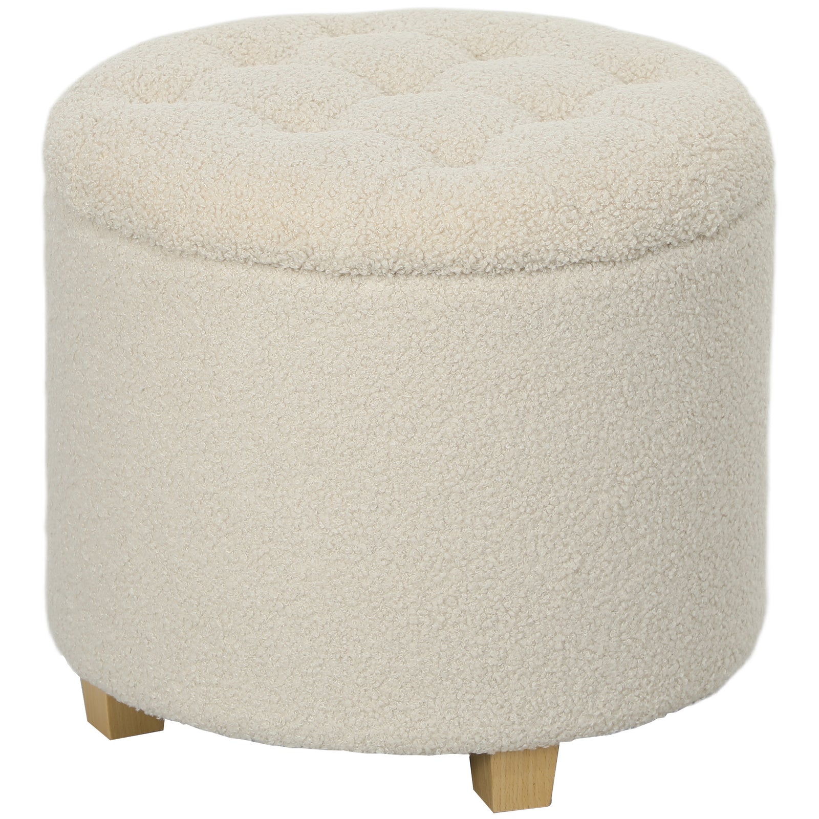 45cm Round Ottoman With Storage, Lid, Cashmere Footstool, Cream White