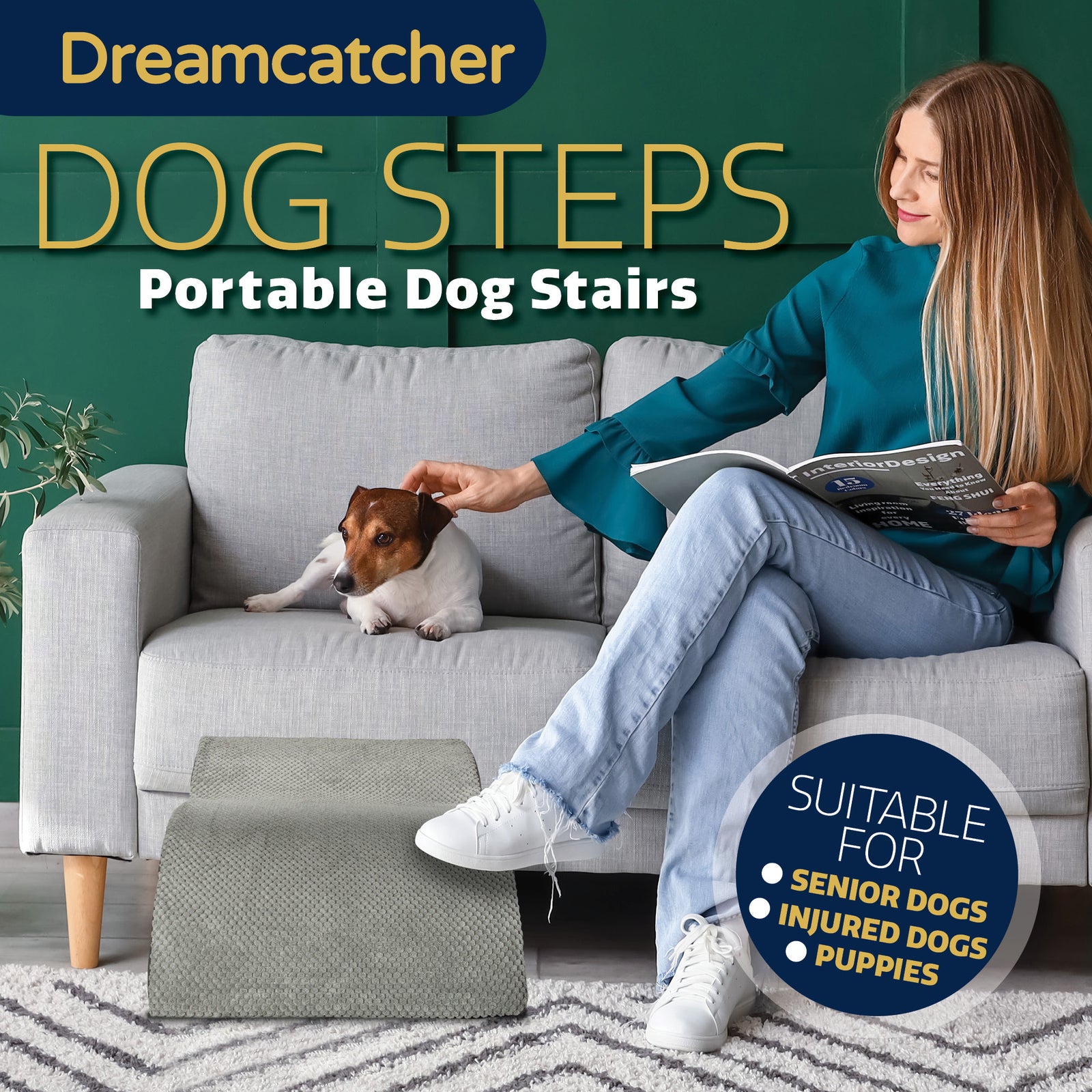 Dog Stairs For Bed, High Density Foam Pet Step Ramp For Sofa, Dogs & Cats, 2,3 & 4 Steps | 2 Step | Grey
