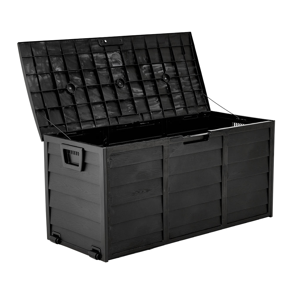 290l Weatherproof Garden Storage Box Outdoor Cabinet With Wheels | Black