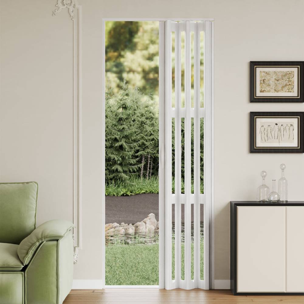 84.5cm W X 203cm H White Matte Wood Grain Glass Folding Door – Frosted Glass, Modern Interior Door
