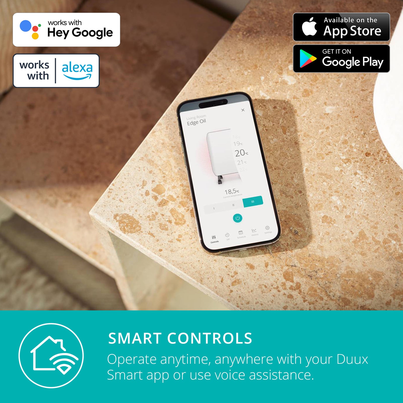 Duux Edge Oil 2000w Oil Filled Radiator, Fan Assisted Boost - White