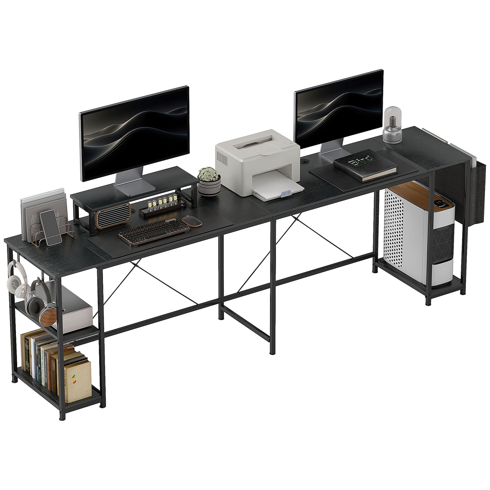 168cm Reversible L Shaped Desk, 240cm Two Person Desk | One Size | Black