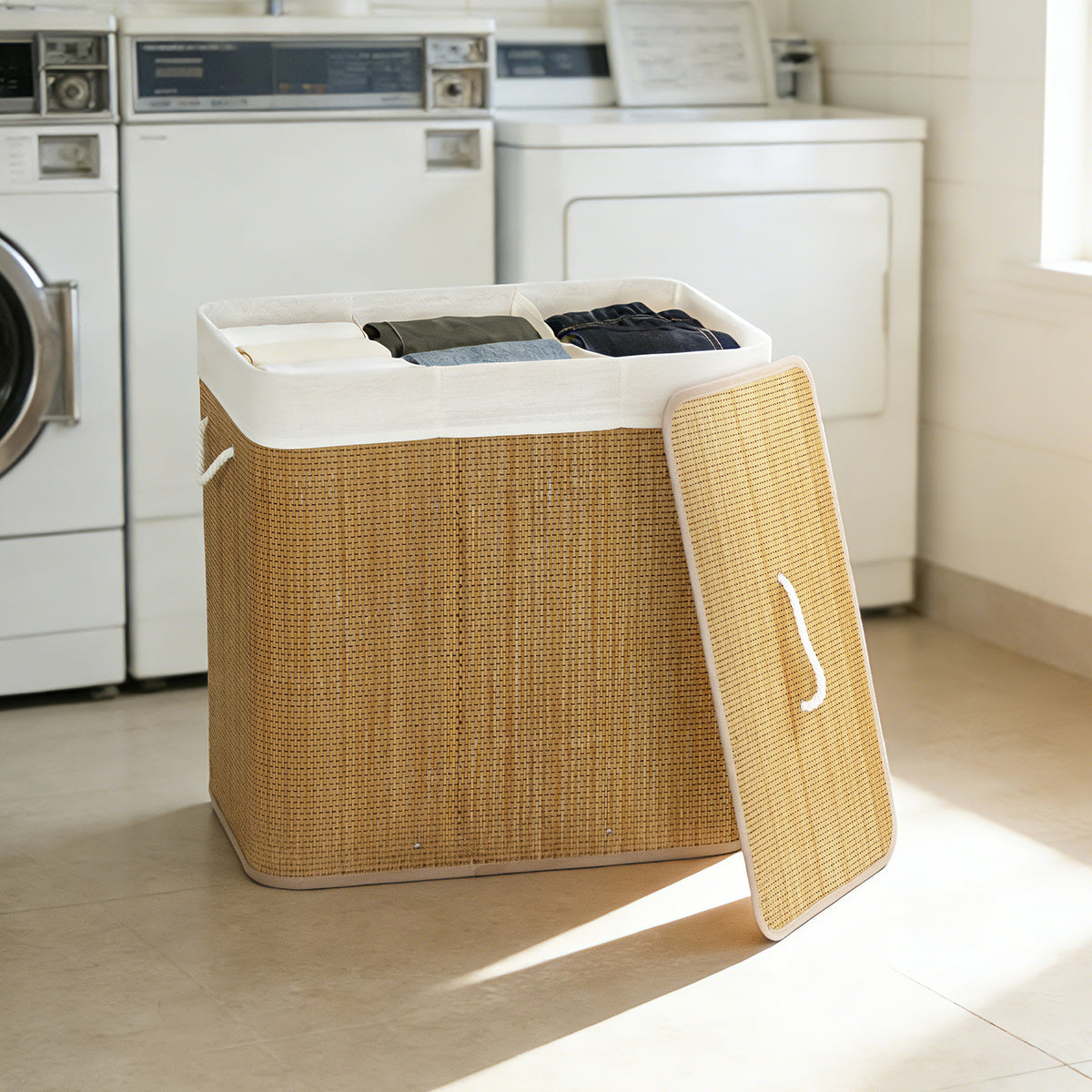 HOMCOM 144l Laundry Basket With Lid, Washing Basket For Bathroom
