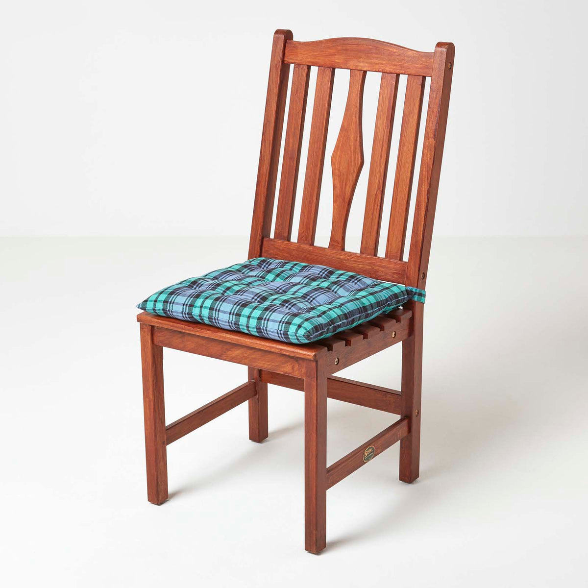 Tartan Check Seat Pad With Button Straps 100% Cotton, 40 X 40 Cm | Set of 1 | Blackwatch