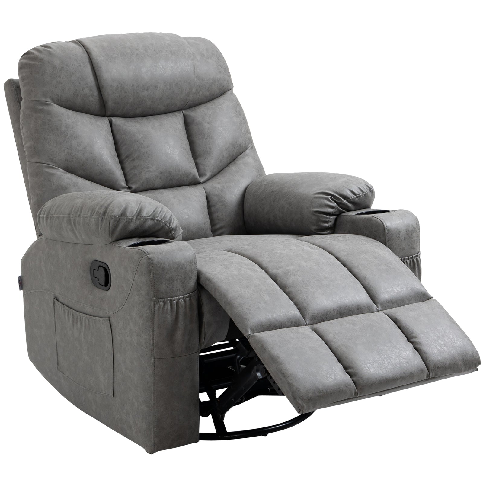 Manual Recliner Chair W/ Footrest Cup Holder | Grey