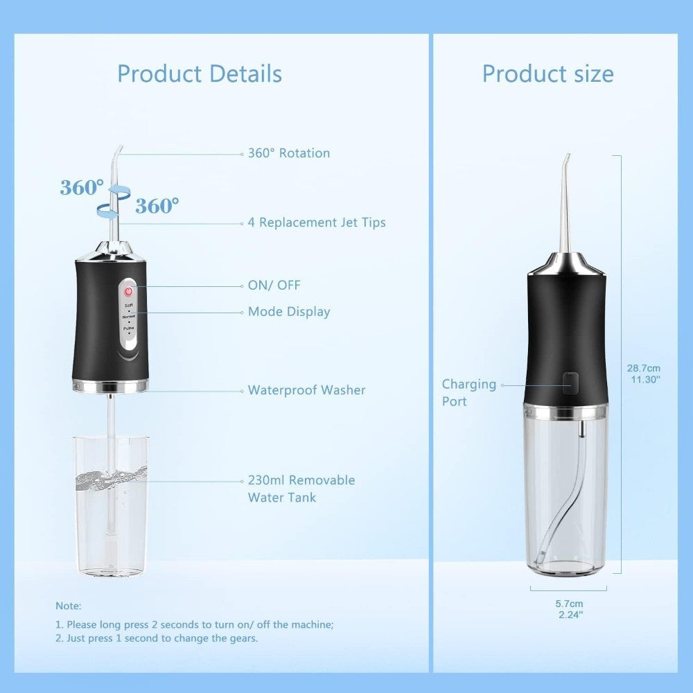 Dyzi Rechargeable Water Flosser – Portable Dental Cleaner With 4 Tips