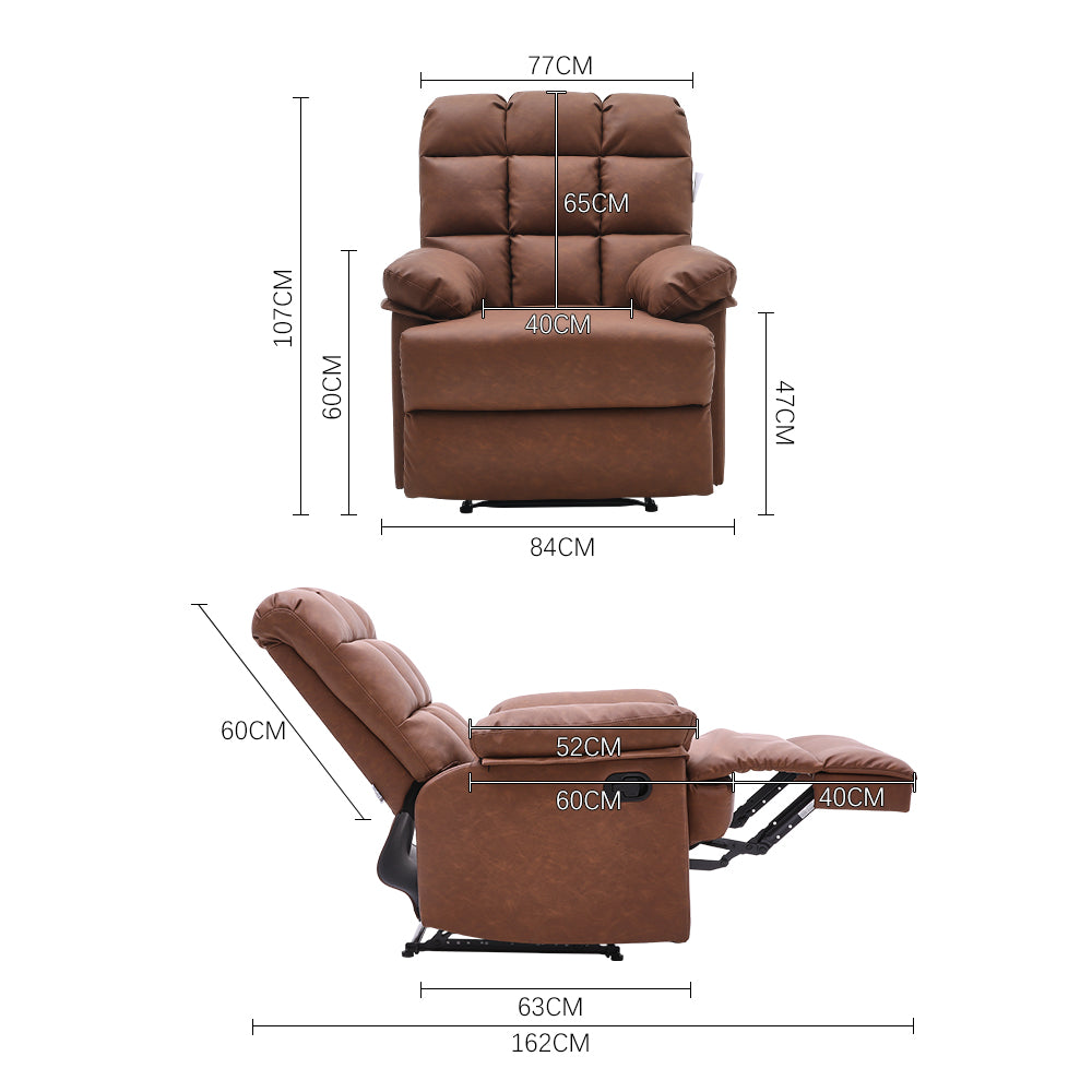 Faux Leather Recliner Armchair Modern Upholstered Lounge Chair With Adjustable Backrest & Footrest | Brown