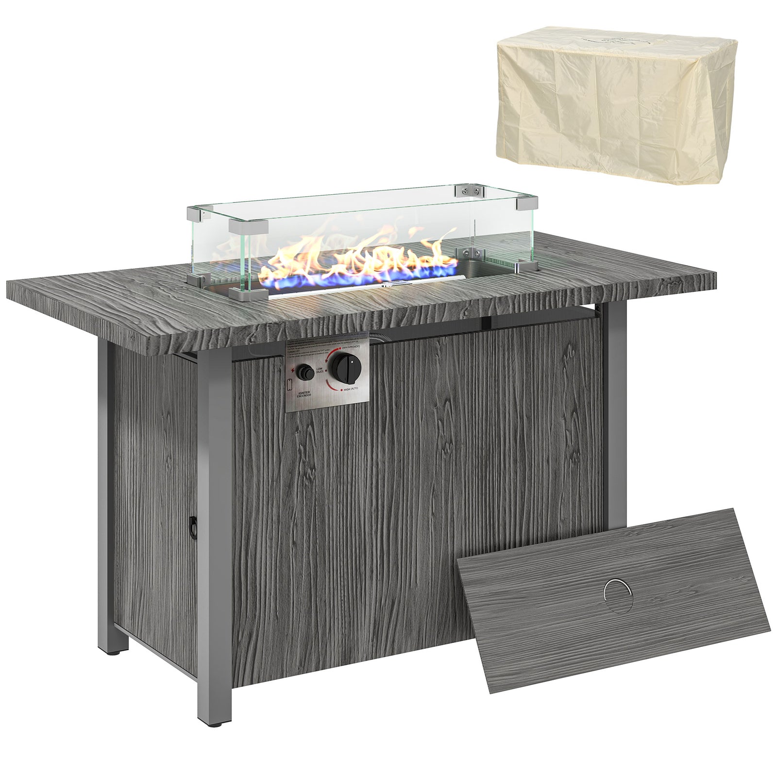 50000 Btu Gas Fire Pit Table, Dark Grey