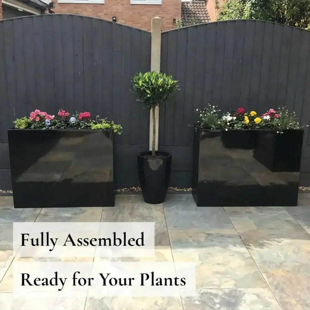 Long Zinc Galvanised Tall Trough Planter | 80cm x 25cm x 60cm | Black Gloss