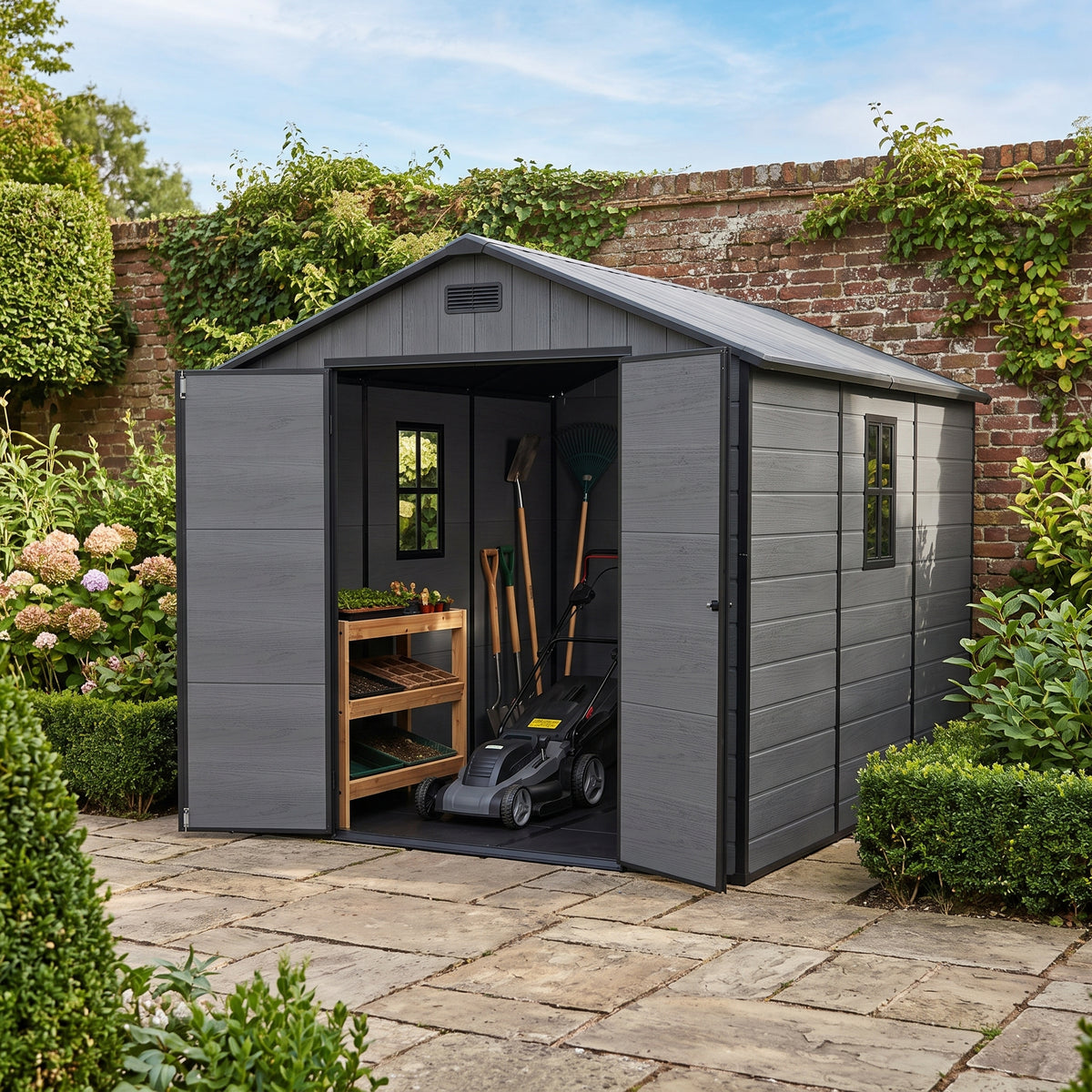 Breeins 8x12ft Plastic Garden Storage Shed With Lockable Door