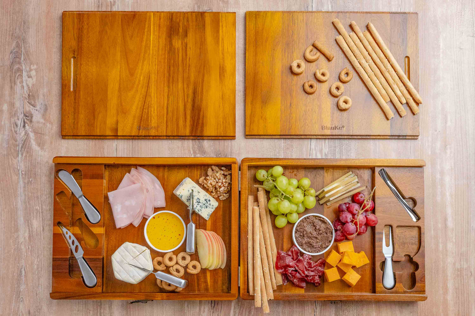 BlauKe Wooden Cheese Board Set For Big Parties - Large Wooden Serving Board/tray Of Acacia - Serving Platters With Cheese Tools