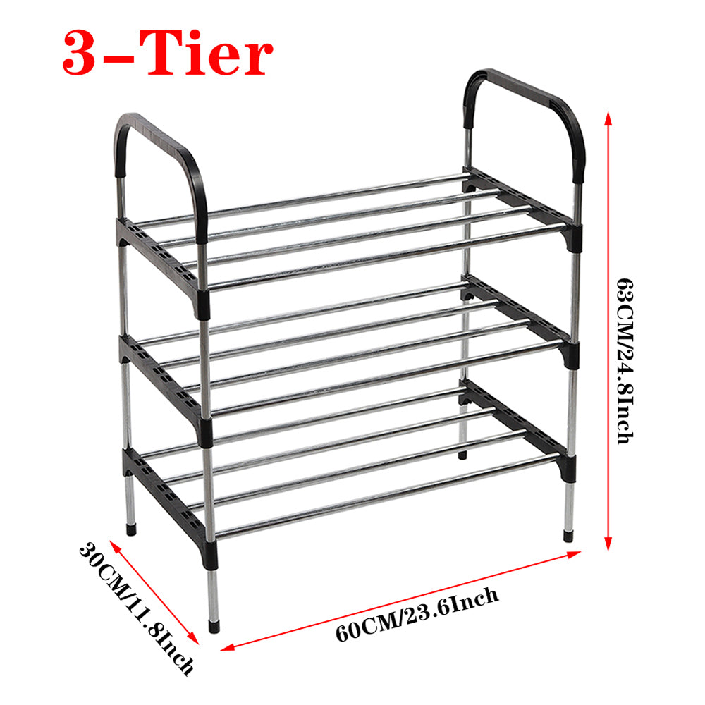 Multi Tiers Shoe Rack Organizer Stackable Space Saving Shoe Shelf | 3 | Black