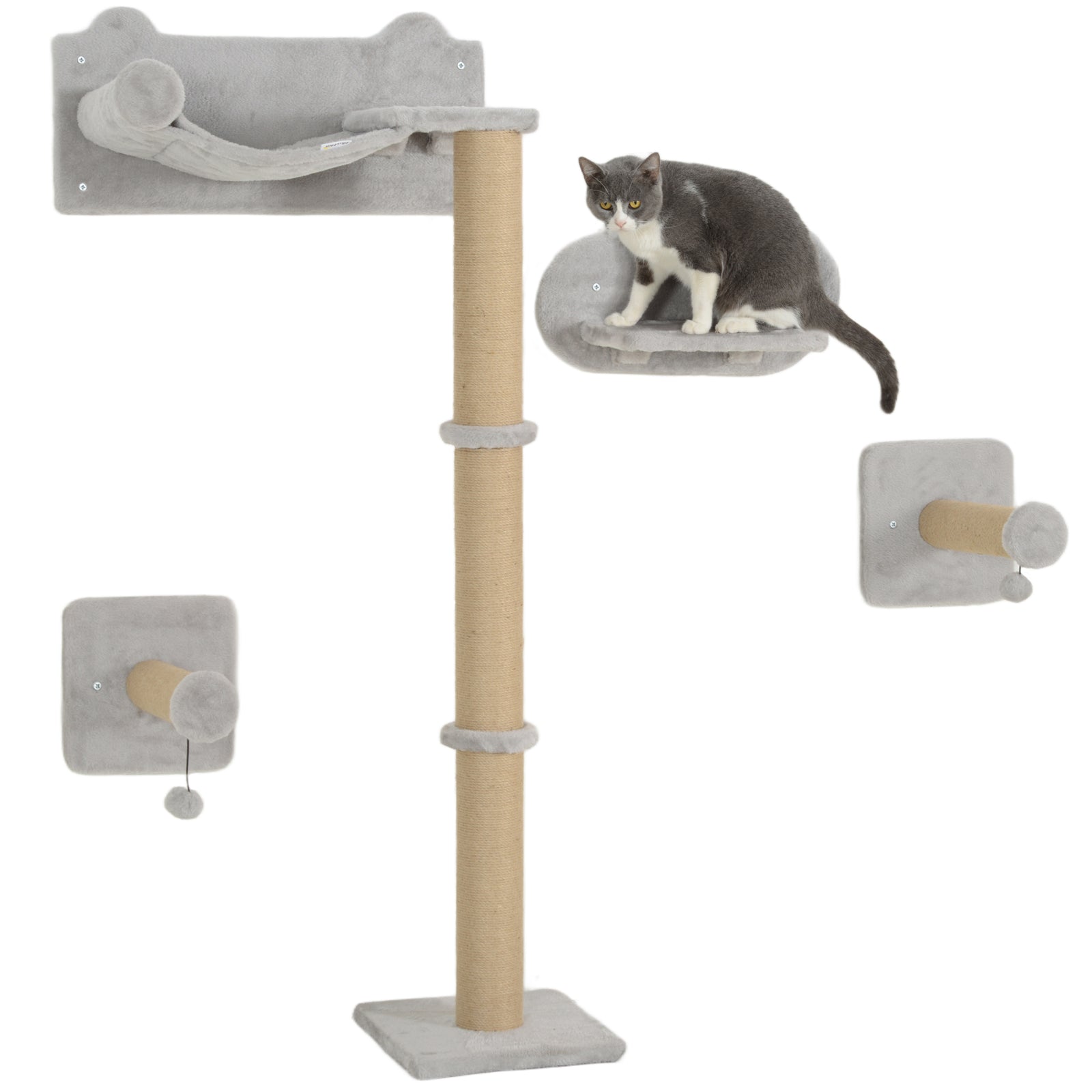 4 Piece Cat Shelves W/ Scratching Post, Steps, Jumping Platform