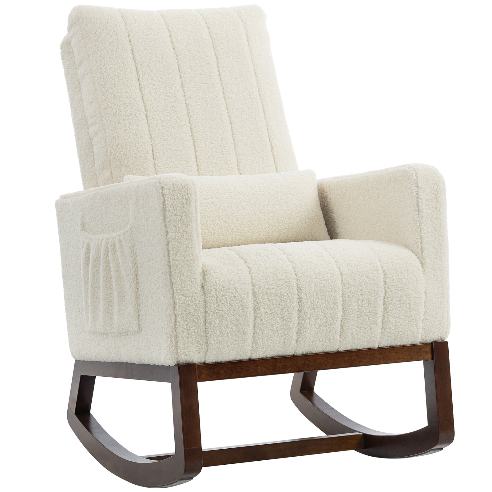 HOMCOM Rocking Chair For Adults, Lounge Rocker W/ Lumbar Pillow, Cream White
