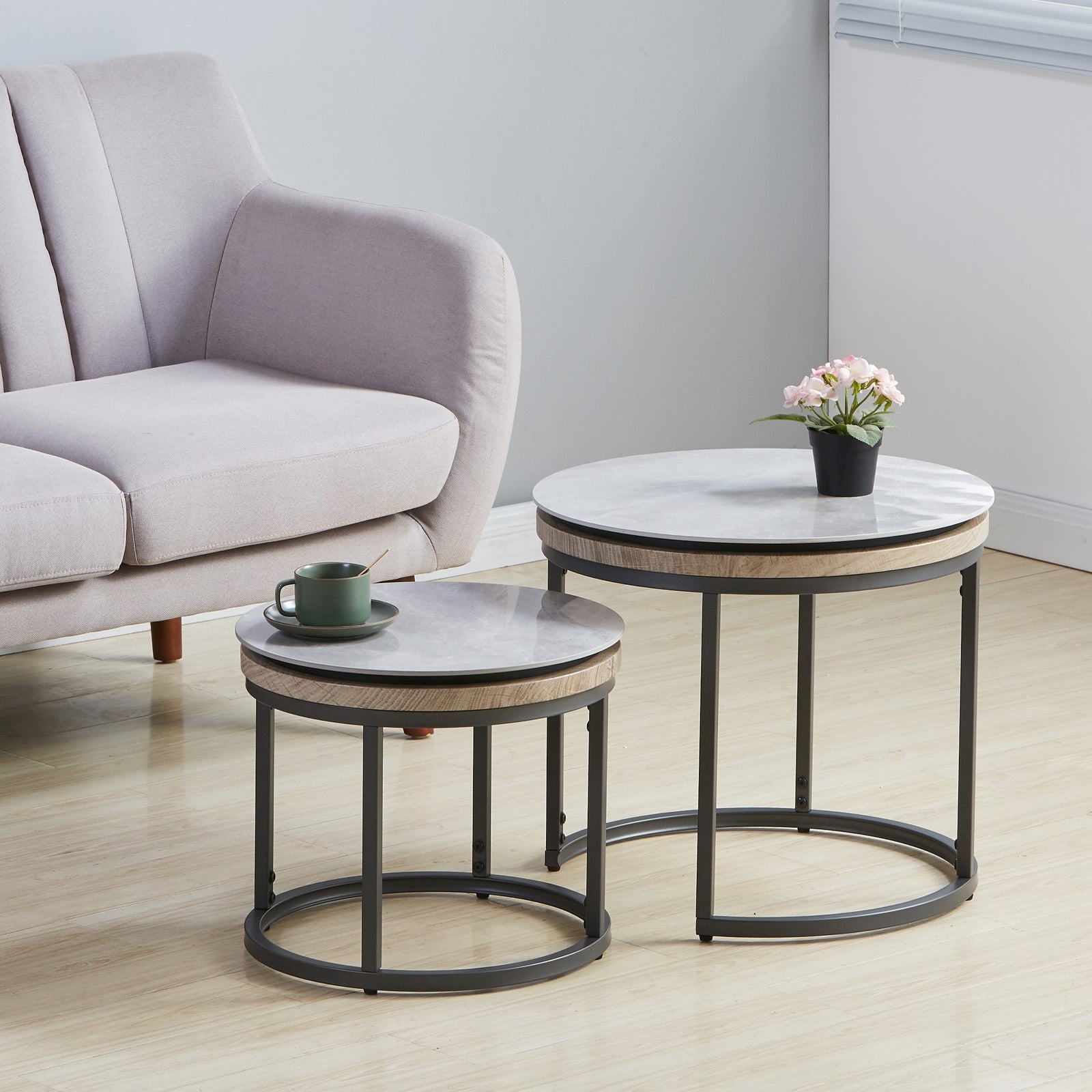Stonova Round Stone Nesting Side Tables - Set Of 2 | Set-of-2 | Gray