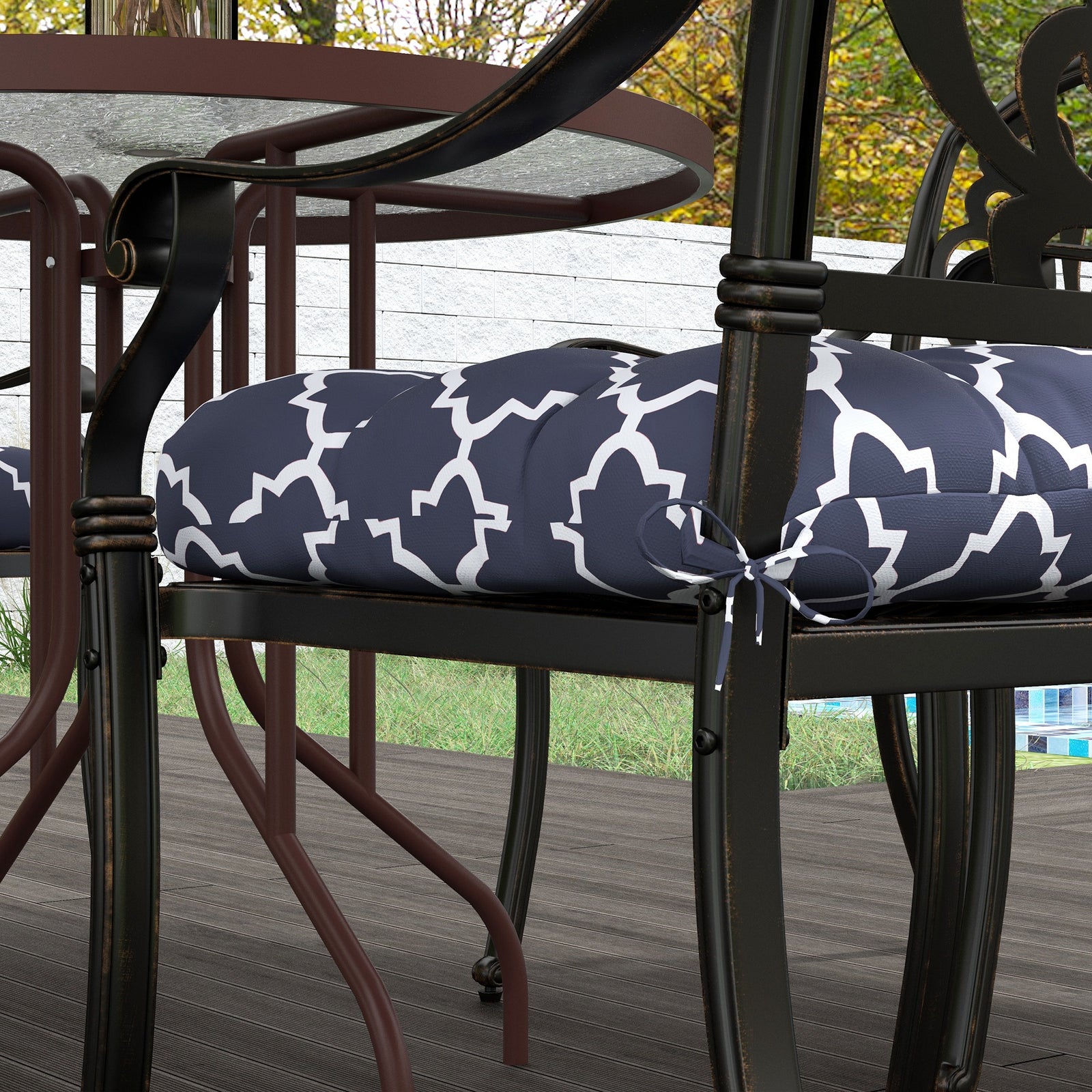Set Of 4 Outdoor Seat Cushion W/ Ties, For Garden Furniture | Blue